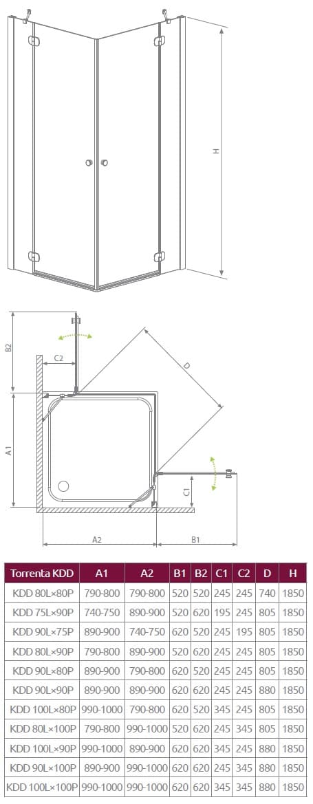Чертеж Radaway Torrenta KDD 90x90 (32252-01-10N)