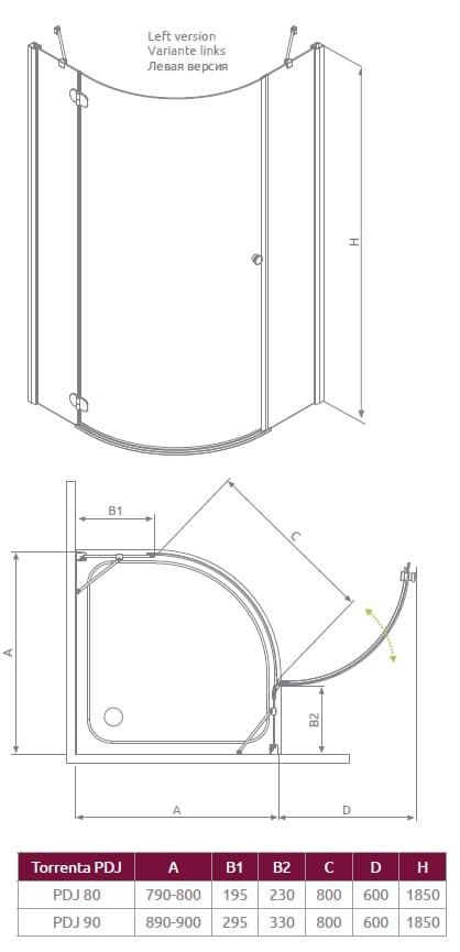 Чертеж Radaway Torrenta PDJ 80 L (31710-01-01N)