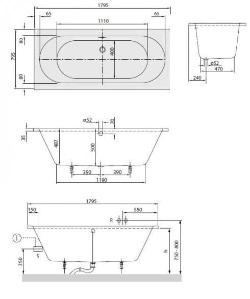 ЧертежVilleroy&Boch O.NOVO (UBA180CAS2V-01)