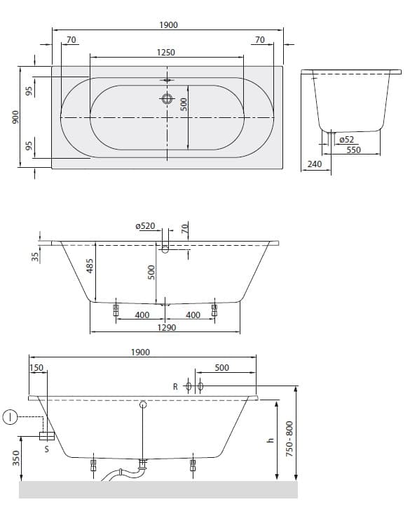 ЧертежVilleroy&Boch O.NOVO (UBA180CAS2V-01)