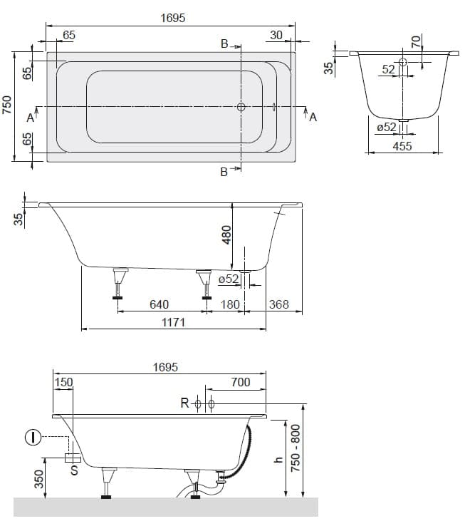 Чертеж Villeroy&Boch Architectura (UBA170ARA2V-01)
