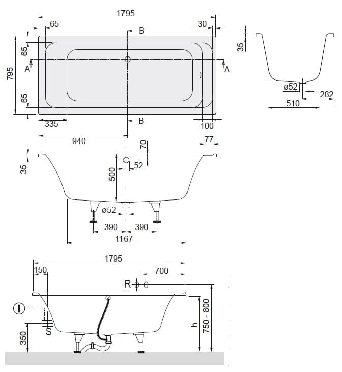 Чертеж Villeroy&Boch Architectura (UBA180ARA2V-01)