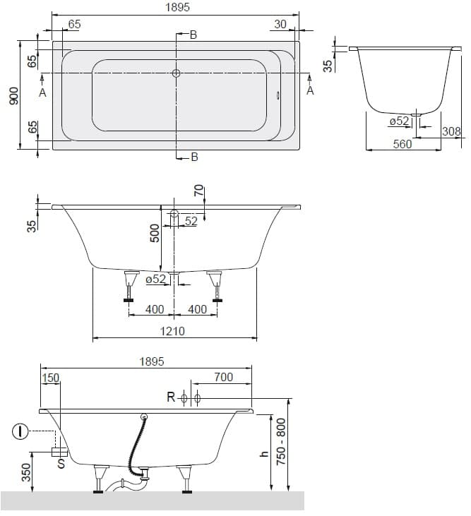 Чертеж Villeroy&Boch Architectura (UBA199ARA2V-01)