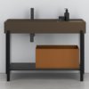 Мебельный комплект с раковиной, корзиной, полкой и стальной консолью Cielo Plinio 115, коричневый c черным (PNLA115-CA+PNST115-NM+PNPI115E-RO+PNSC-NA) Cielo Мебельные комплекты
