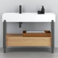 Мебельный комплект с раковиной, корзиной, ящиком и стальной консолью Cielo Plinio 115, белый c серым (PNLA115-White+PNST115-CM+PNC115E-RN+PNSC10-NA) Cielo Мебельные комплекты