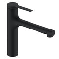 Змішувач для кухні Hansgrohe Zesis M33 160, з висувною лійкою, чорний матовий (74801670) Для кухні Чорний матовий