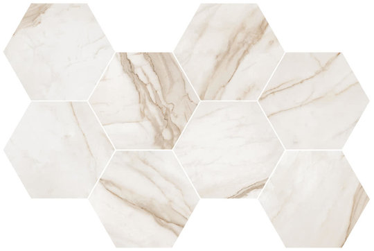 Мозаика Flaviker Supreme Golden Calacatta Mosaico Hexagon Anticato Ret 51*29.2 (SPES13P) Flaviker Для кухни, Для общественных помещений, Для жилых помещений, Для ванной