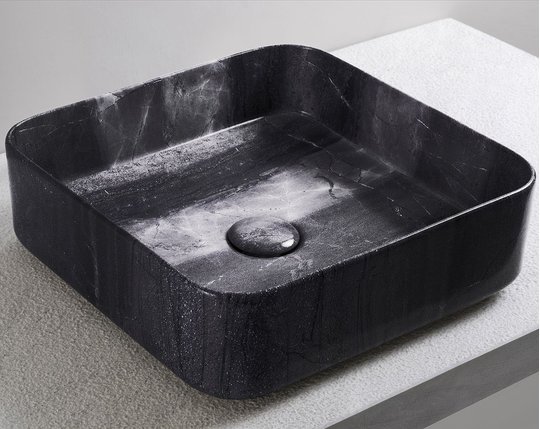 Раковина накладная 40 см Cielo Shui Comfort, черный мрамор (SHCOLAQ40-BC) На столешницу, На тумбу Квадратные