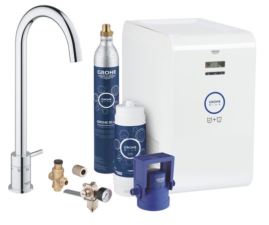 Смеситель со стартовым комплектом GROHE Blue Mono Chilled and Sparkling (31302001) Для кухни Хром