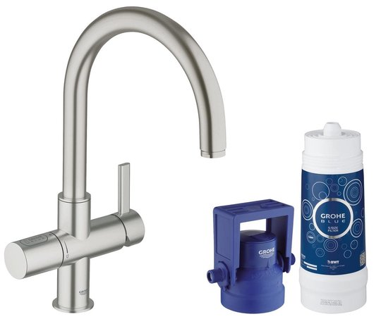 Змішувач зі стартовим комплектом GROHE Blue Pure (33249DC1) Для кухні Нерж. сталь