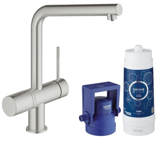 Змішувач зі стартовим комплектом GROHE Blue Minta Pure (31345DC2) Для кухні Нерж. сталь