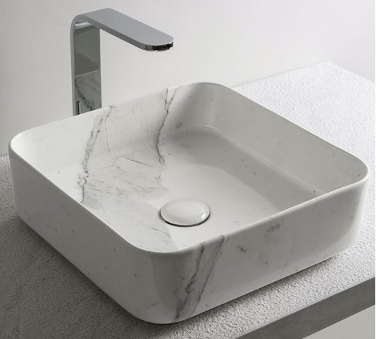 Раковина накладная 40 см Cielo Shui Comfort, белый мрамор (SHCOLAQ40-CS) На столешницу, На тумбу Квадратные