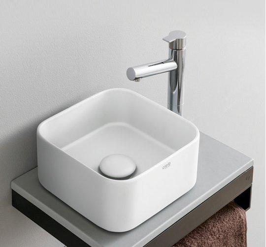 Раковина накладная 25 см Cielo Shui Comfort Minimo, белый (MILAQ-Bianco) На столешницу, На тумбу Квадратные