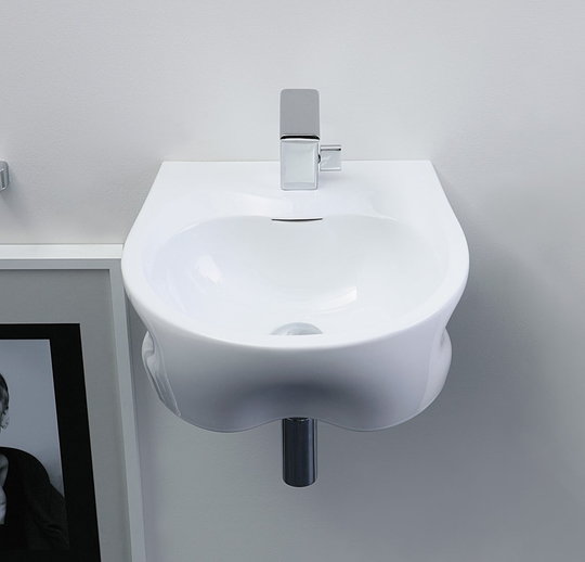 Керамическая раковина 44 см Void 44, white (VD44L) На тумбу, Подвесные Асимметричные