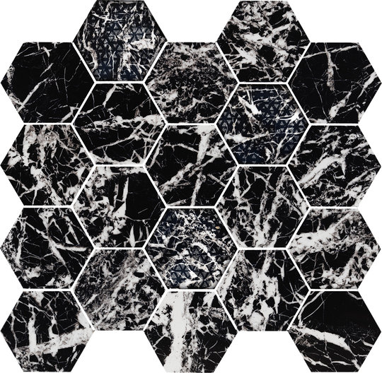 Плитка Piemme Valentino Majestic Hexagon Glam Black Lev 34*36 (02614) Для кухні, Для громадських приміщень, Для житлових приміщень, Для ванної