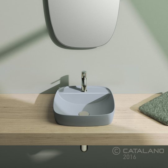 Керамическая раковина 42 см Catalano Green Lux, голубая (142GRLXAS) На столешницу, На тумбу, Полувстраиваемые Квадратные