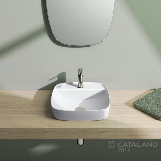 Керамическая раковина 42 см Catalano Green Lux, белая матовая (142GRLXBM) На столешницу, На тумбу, Полувстраиваемые Квадратные