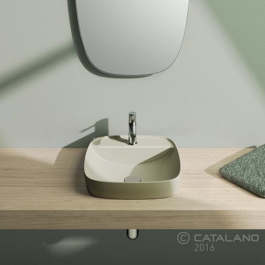 Керамическая раковина 42 см Catalano Green Lux, серая (142GRLXGS) На столешницу, На тумбу, Полувстраиваемые Квадратные