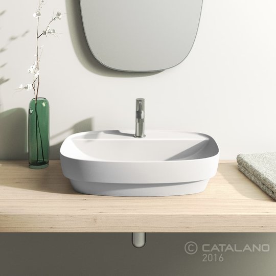Керамическая раковина 60 см Catalano Green Lux, белая матовая (160GRLXBM) На столешницу, На тумбу, Полувстраиваемые Прямоугольные