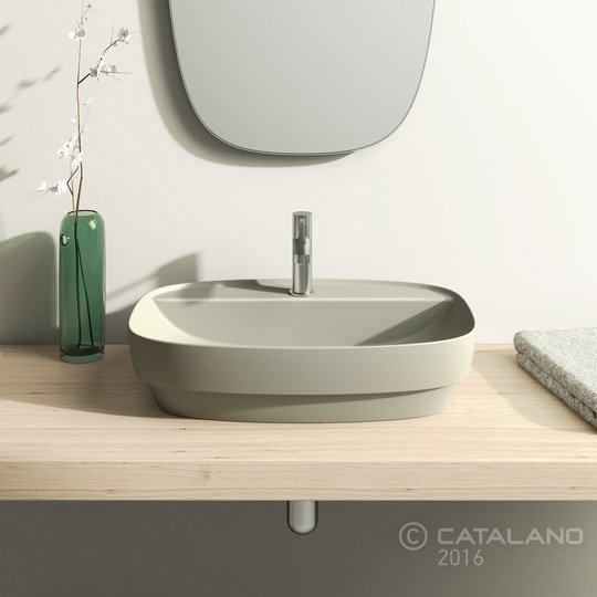 Керамическая раковина 60 см Catalano Green Lux, серая (160GRLXGS) На столешницу, На тумбу, Полувстраиваемые Прямоугольные