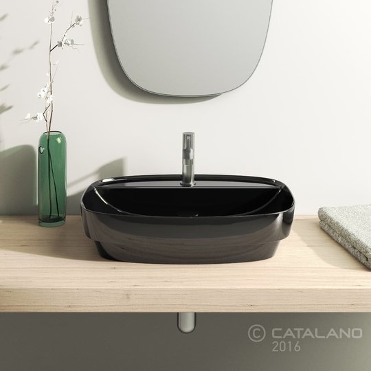 Керамическая раковина 60 см Catalano Green Lux, черная (160GRLXNE) На столешницу, На тумбу, Полувстраиваемые Прямоугольные
