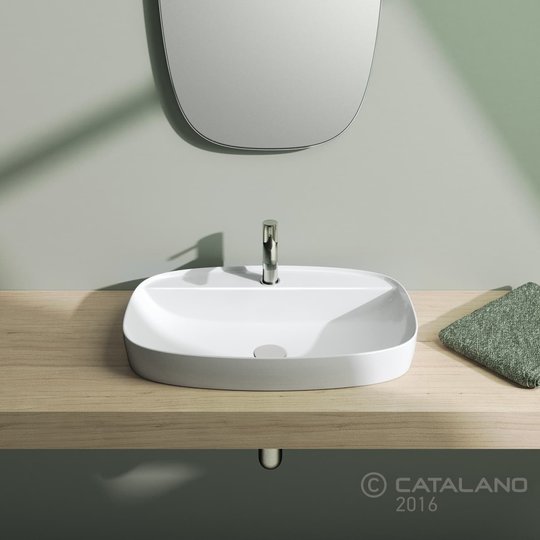 Керамическая раковина 65 см Catalano Green Lux, белая матовая (165GRLXBM) На столешницу, На тумбу, Полувстраиваемые Прямоугольные