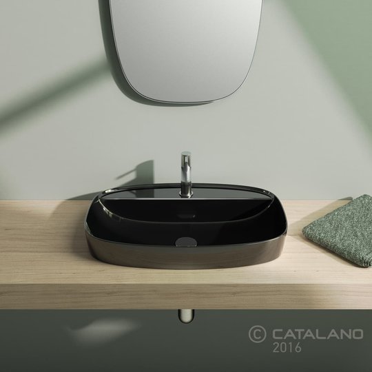 Керамическая раковина 65 см Catalano Green Lux, черная (165GRLXNE) На столешницу, На тумбу, Полувстраиваемые Прямоугольные