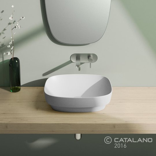 Керамическая раковина 50 см Catalano Green Lux, белая матовая (150AGRLXBM) На столешницу, На тумбу, Полувстраиваемые Прямоугольные