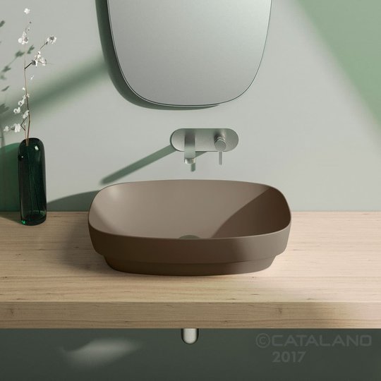 Керамическая раковина 60 см Catalano Green Lux, коричневая (160AGRLXMS) На столешницу, На тумбу, Полувстраиваемые Прямоугольные