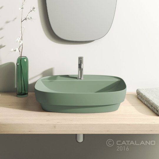 Керамическая раковина 60 см Catalano Green Lux, зеленая (160GRLXVS) На столешницу, На тумбу, Полувстраиваемые Прямоугольные