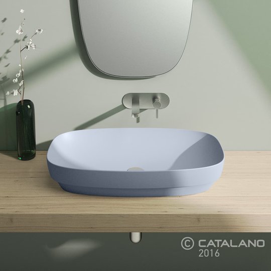 Керамическая раковина 75 см Catalano Green Lux, голубая (175AGRLXAS) На столешницу, На тумбу, Полувстраиваемые Прямоугольные