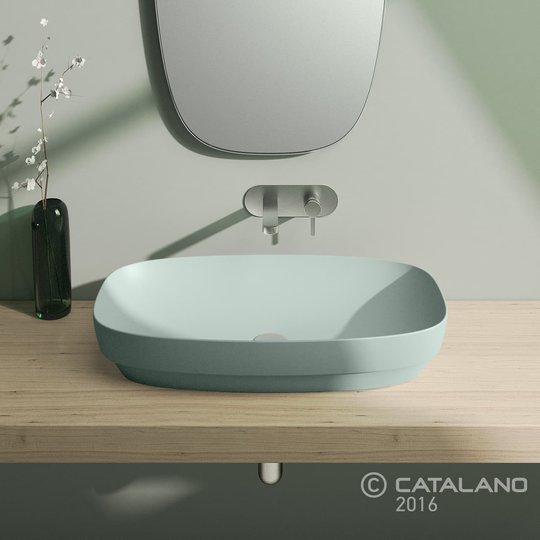 Керамическая раковина 75 см Catalano Green Lux, зеленая (175AGRLXVS) На столешницу, На тумбу, Полувстраиваемые Прямоугольные