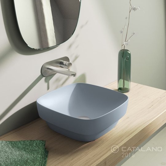 Керамическая раковина 40 см Catalano Green Lux, голубая (140AGRLXAS) На столешницу, На тумбу, Полувстраиваемые Квадратные