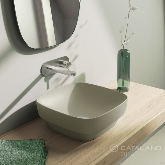 Керамическая раковина 40 см Catalano Green Lux, серая (140AGRLXGS) На столешницу, На тумбу, Полувстраиваемые Квадратные