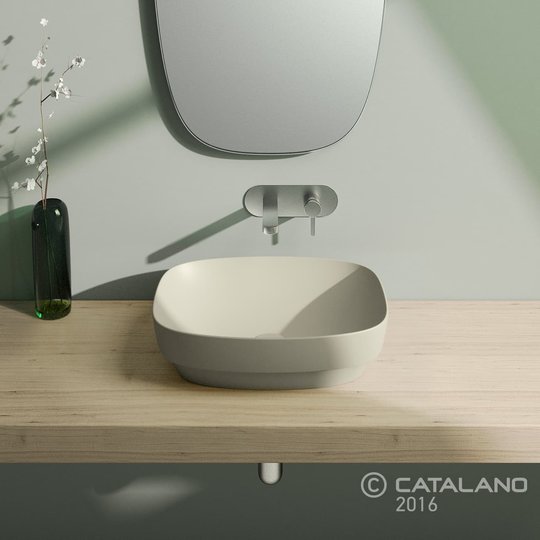 Керамическая раковина 50 см Catalano Green Lux, серая (150AGRLXGS) На столешницу, На тумбу, Полувстраиваемые Прямоугольные