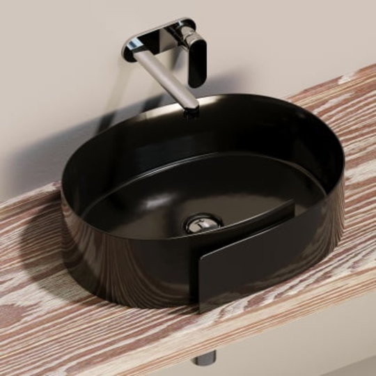 Керамическая раковина 56 см Flaminia Roll 56, black (RL56L) На столешницу, На тумбу Овальные