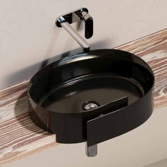 Керамическая раковина 56 см Flaminia Roll 56, black (RL56S) На столешницу, Полувстраиваемые Овальные