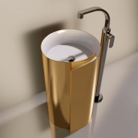 Напольная керамическая раковина 44 см Flaminia Roll Monoroll, white/gold (MR44C) Напольные Круглые