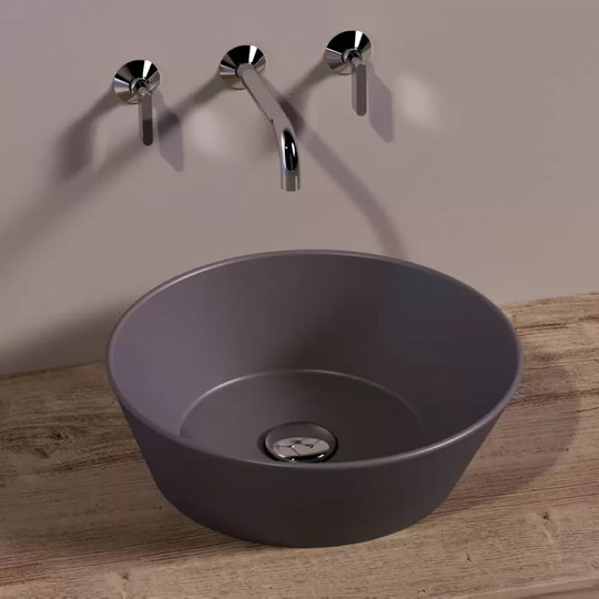 Керамическая раковина 42 см Simas WAVE, matte antracite (WA 01) На столешницу, На тумбу Круглые