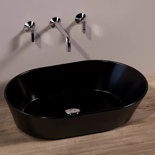 Керамічна раковина 60 см Simas WAVE, glossy black (WA 02) На стільницю, На тумбу 