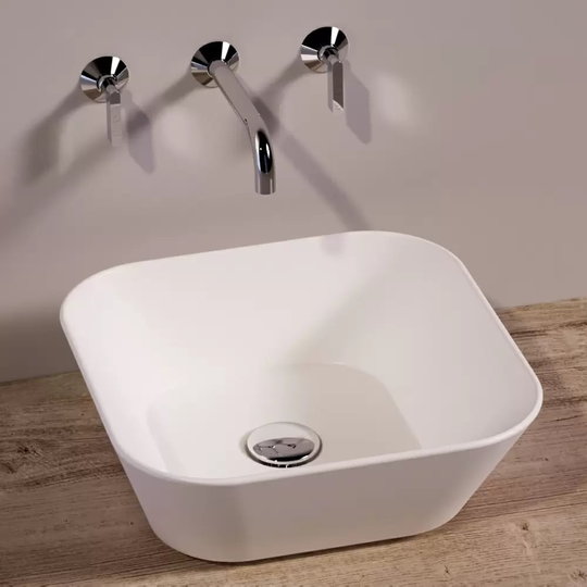 Керамическая раковина 42 см Simas WAVE, matte white (WA 03) На столешницу, На тумбу Квадратные