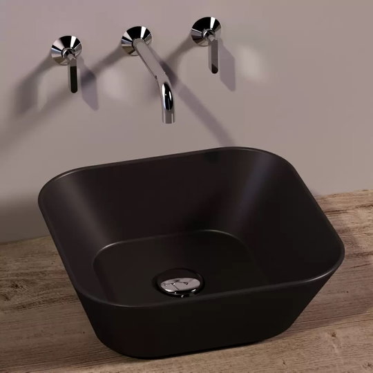 Керамическая раковина 42 см Simas WAVE, matte black (WA 03) На столешницу, На тумбу Квадратные