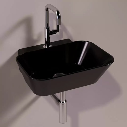 Керамическая раковина 48 см Simas WAVE, glossy black (WA 08) На столешницу, На тумбу, Подвесные Прямоугольные