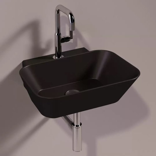 Керамическая раковина 48 см Simas WAVE, matte black (WA 08) На столешницу, На тумбу, Подвесные Прямоугольные