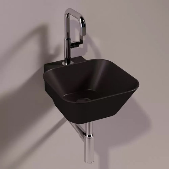 Керамическая раковина 33 см Simas WAVE, matte black (WA 07) На столешницу, На тумбу, Подвесные Квадратные
