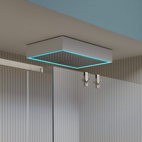 Верхний душ с каскадом и LED подсветкой Antonio Lupi Fuorimeteo Slim, белый с зеркальной сталью (FMS20CBAL) Верхние души Белый