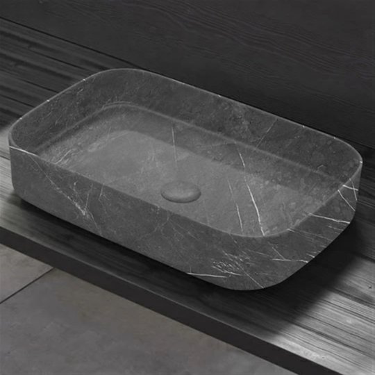 Раковина накладная 60 см Cielo Shui Comfort, серый мрамор (SHCOLAR60-GS) На столешницу, На тумбу Прямоугольные
