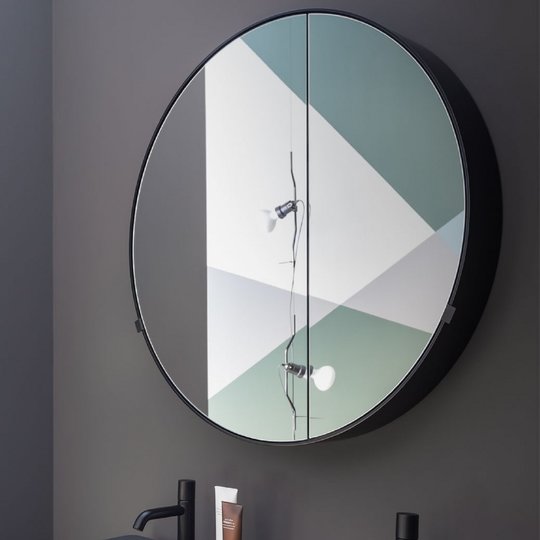 Зеркальный шкафчик 90 см Cielo I Catini Round Box, Matt Black (CASPCT-NM) Cielo Зеркальные шкафы