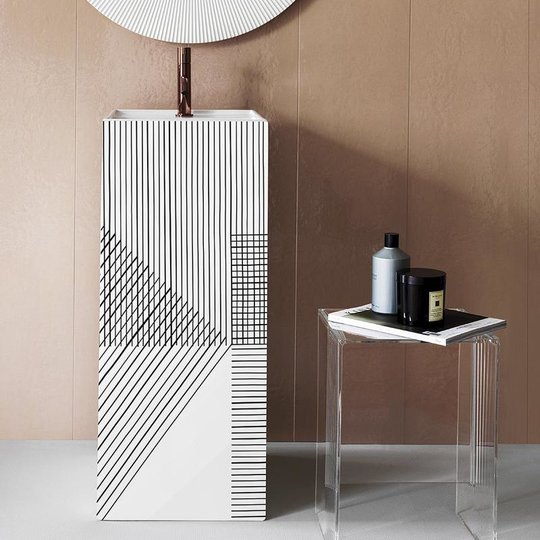 Керамическая напольная раковина 37,5 см со скрытым сливом Laufen Kartell, бело-серый (H811331D011111) Напольные Прямоугольные