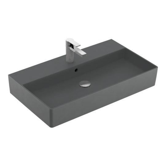 Раковина подвесная 80х47 Villeroy&Boch Memento 2.0, Graphite (4A228GI4) На столешницу, Подвесные Прямоугольные